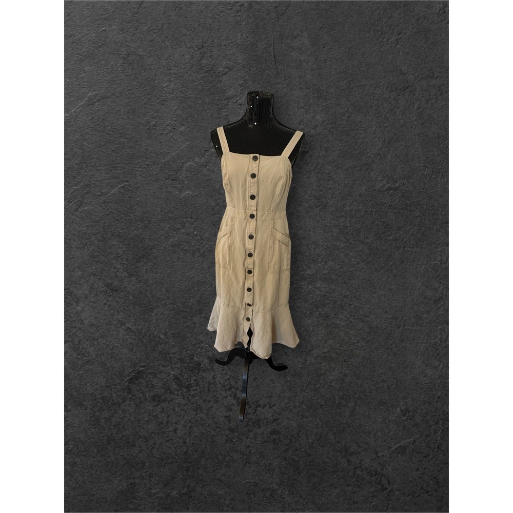 Banana Republic Button Down Dress Womens 6 Tan Linen Blend Midi‎ Pockets